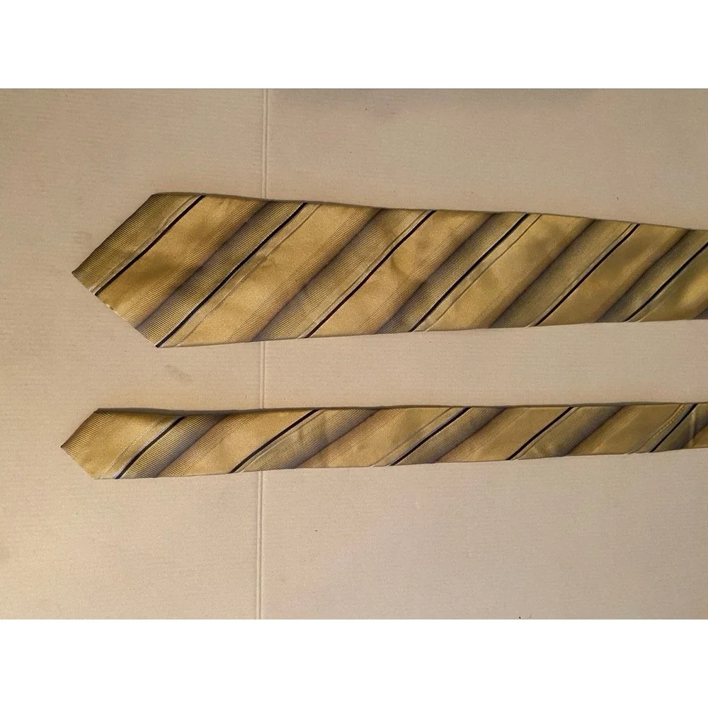 Perry Ellis Portfolio Mens Gold Silk Stripe Necktie Navy Blue Silver Classic Tie